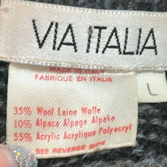 Via Italia Mens Large‎ Wool Alpaca Blend Sweater Italy VTG Preppy Academia